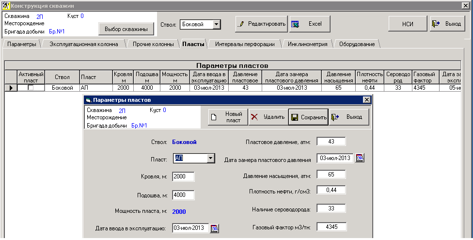 Параметры пластов